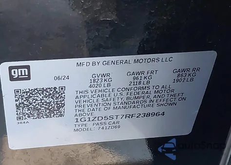 2024 Chevrolet Malibu Fwd 1Lt z USA, uszkodzony, nr VIN 1G1ZD5ST7RF238964